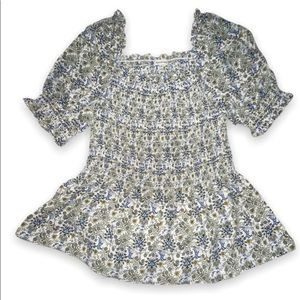 Max Studio Bloomcore Peasant Top Smocked Floral Allover Print Puff Sleeve Size L